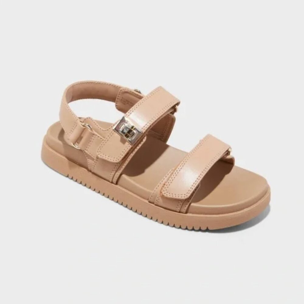 A New Day Jonie Ankle Strap Footbed Sandals NWT Taupe